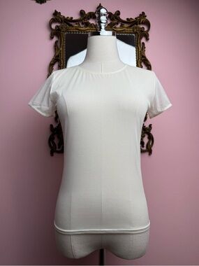 Calvin Klein Cream Micro Mesh Short Sleeve Sheer Top Small